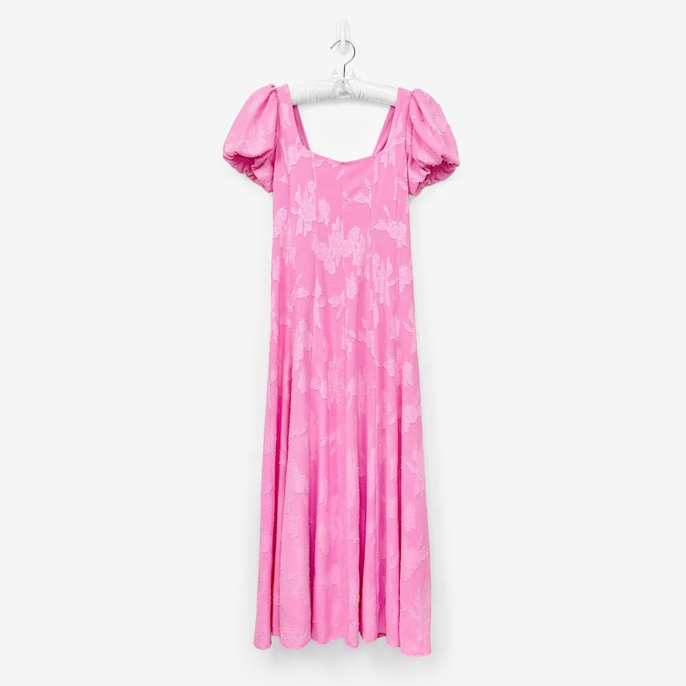Show Me Your Mumu Mia Midi Dress Size S Pink Clip Floral Romantic Wedding Guest